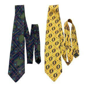 Vintage Silk Ties Set – Robert Talbott Golf Club & Rooster Plaid Golfer Crest –